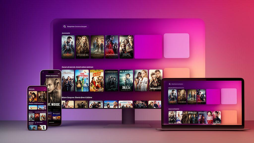 Curated film discovery experience across mobile, tablet, and smart TV screens with vibrant recommendations